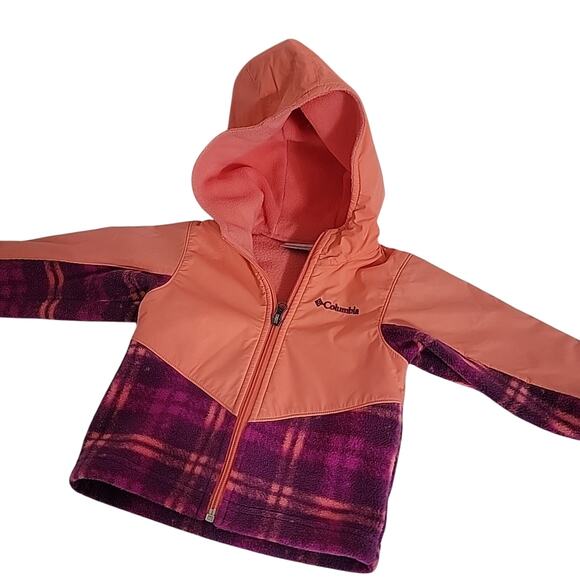 Columbia Girls Jacket 2T Hooded Fleece Plaid Pink Purple Toddler Coat - Picture 3 of 11